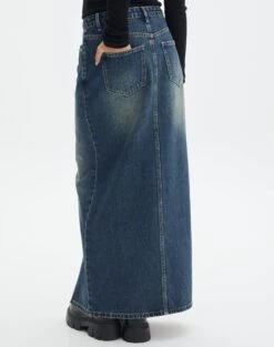 Split Front Denim Midi Skirt 30 Split Front Denim Midi Skirt -Style Fashion Fit r roah denim maxi skirt coyote blue back sl118486rdnm