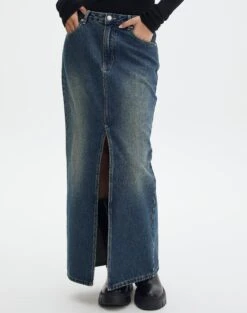 Split Front Denim Midi Skirt 29 Split Front Denim Midi Skirt -Style Fashion Fit r roah denim maxi skirt coyote blue full sl118486rdnm
