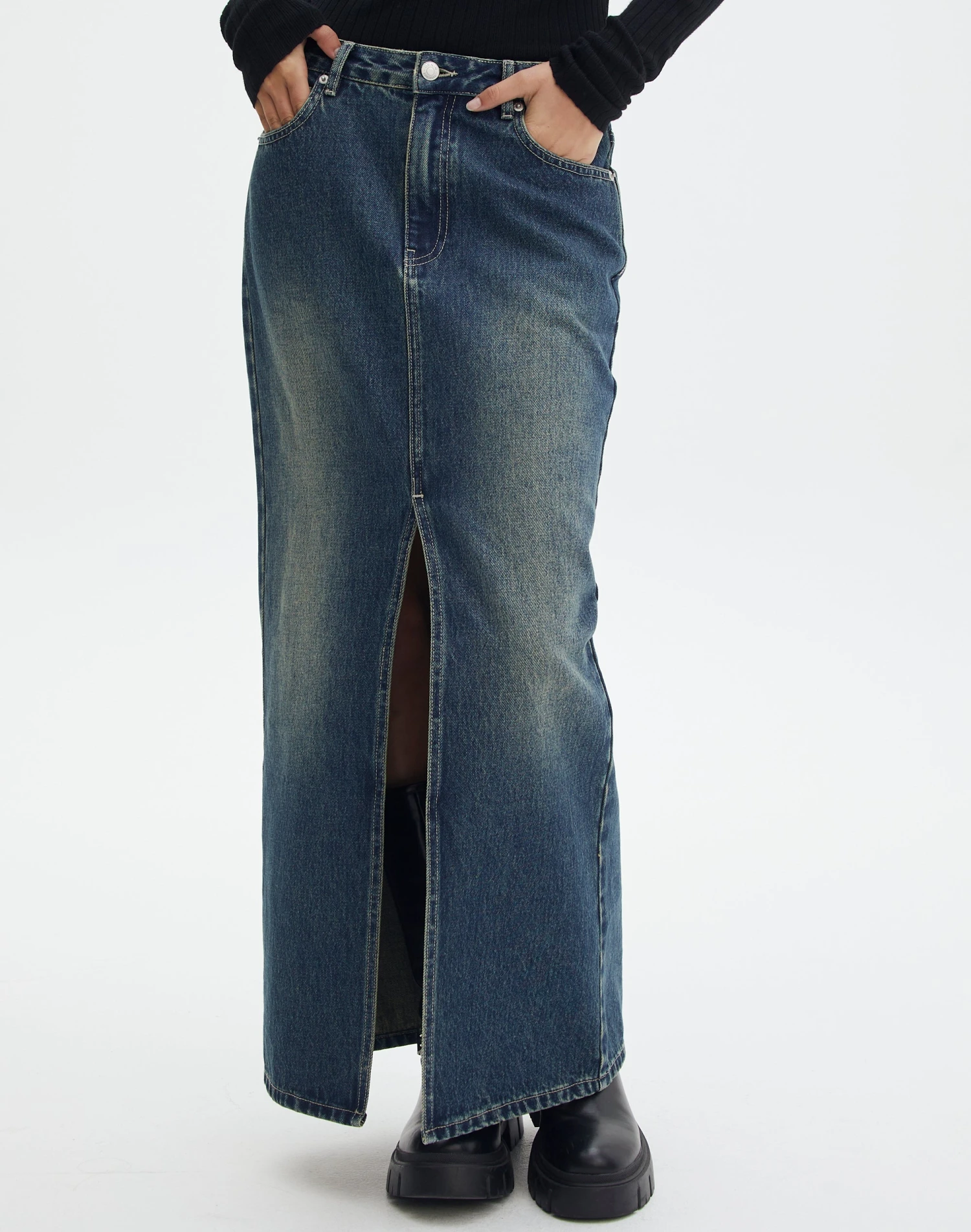 Split Front Denim Midi Skirt 10 Split Front Denim Midi Skirt - Image 8