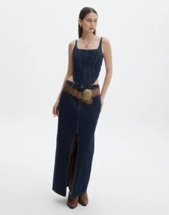 Tie Back Denim Square Neck Corset Bustier -Style Fashion Fit r roah denim maxi skirt last rodeo indigo front sl118486rdnm 1