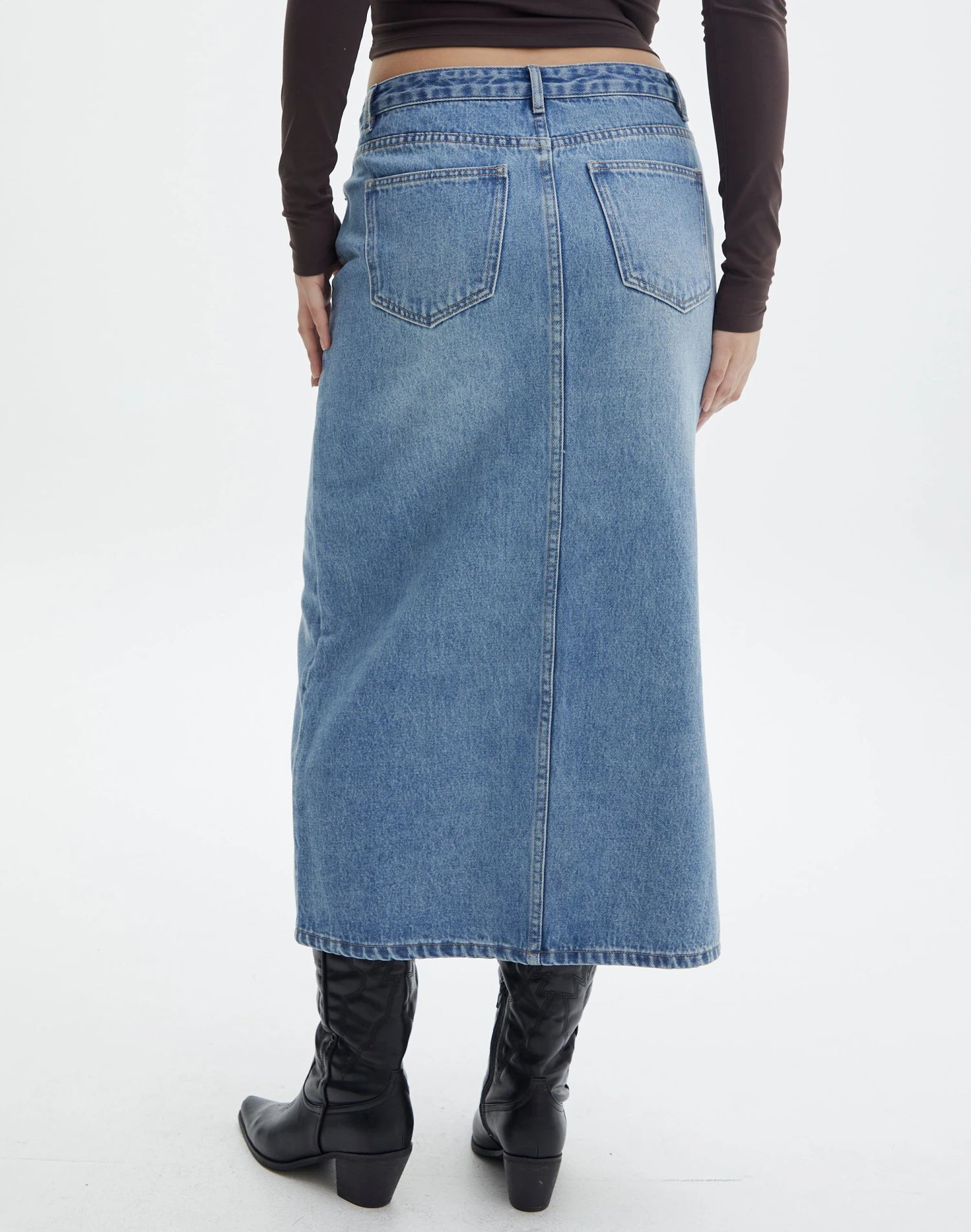 Split Front Denim Midi Skirt 6 Split Front Denim Midi Skirt - Image 4