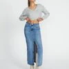 Split Front Denim Midi Skirt -Style Fashion Fit r roah denim maxi skirt riley vintage wash front sl118486rdnm 2