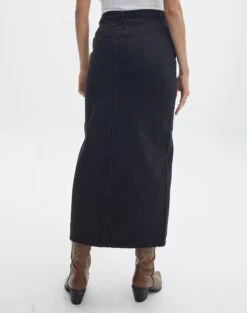 Split Front Denim Midi Skirt 35 Split Front Denim Midi Skirt -Style Fashion Fit r roah denim maxi skirt washed black back sl118486rdnm