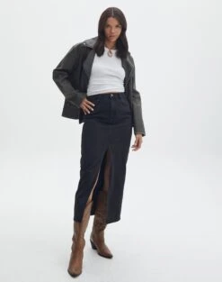 Tie Back Denim Square Neck Corset Bustier -Style Fashion Fit r roah denim maxi skirt washed black front sl118486rdnm 2