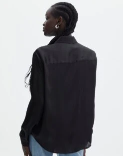 Pocket Satin Long Sleeve Shirt -Style Fashion Fit r scout satin shirt black back bl106816rsat