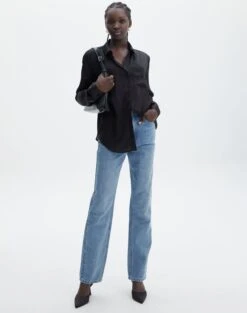 Pocket Satin Long Sleeve Shirt -Style Fashion Fit r scout satin shirt black full bl106816rsat