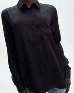 Pocket Satin Long Sleeve Shirt -Style Fashion Fit r scout satin shirt black imageback bl106816rsat