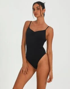 Supersoft Ruched Front Bodysuit -Style Fashion Fit releve ruche front bodysuit black detail tb104638pch