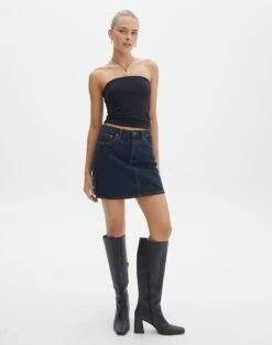 Double Button Knee Length Denim Skirt -Style Fashion Fit remi high rise denim skirt last rodeo indigo front ss145806rdnm
