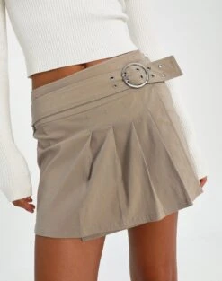 Belted High Waist Pleated Mini Skirt -Style Fashion Fit riggs cargo pleated mini skirt on the rocks full ss92078ben