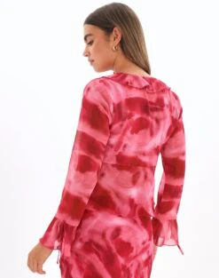 Print Frill Split Tie Front Blouse -Style Fashion Fit riley ruffle blouse carnation skies back bl64192prt