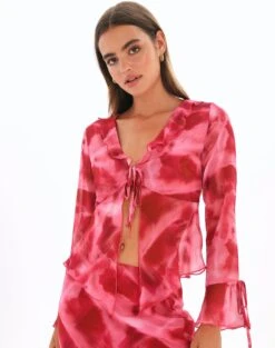 Print Ruffle Long Sleeve Blouse -Style Fashion Fit riley ruffle blouse carnation skies front bl64192prt