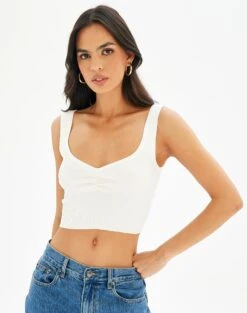 Sweetheart Ruched Cropped Tank -Style Fashion Fit roddi ruched tank white front kv63199rib