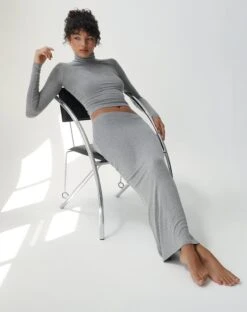 Tailored Mid Rise Maxi Skirt -Style Fashion Fit ruby modal maxi skirt heather marle front sl96661mod 1