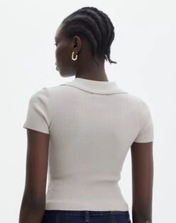 Collared Ribbed Knit Crop Top -Style Fashion Fit sammie collared dusty mink back ks123930vp