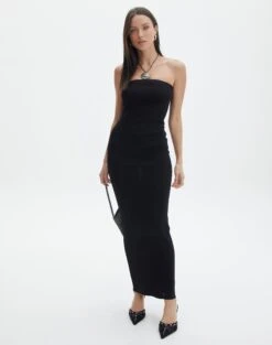 Sculpted Glitter Maxi Dress 27 Sculpted Glitter Maxi Dress -Style Fashion Fit sangria sparkle strapless slim black front kd117623lur
