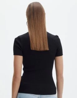 Knit Long Line T-Shirt -Style Fashion Fit saphi short sleeve rib tee black back ks119955vn