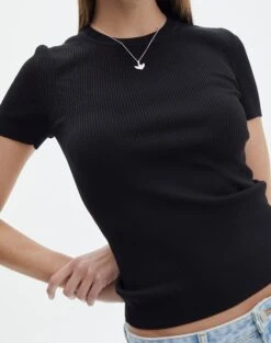 Knit Long Line T-Shirt -Style Fashion Fit saphi short sleeve rib tee black imageback ks119955vn