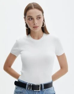 Knit Long Line T-Shirt -Style Fashion Fit saphi short sleeve rib tee milk front ks119955vn