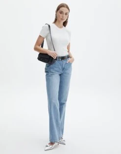 Knit Long Line T-Shirt -Style Fashion Fit saphi short sleeve rib tee milk full ks119955vn