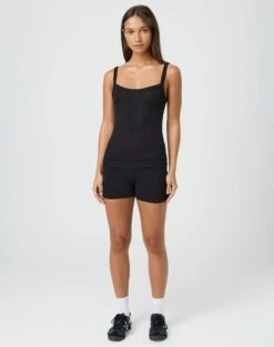 Cotton Longline Sweat Short -Style Fashion Fit sia modal booty shorts black front sw118217mod