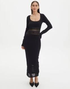 Cut Out Long Sleeve Side Split Maxi Dress -Style Fashion Fit sinny longsleeve panelled maxi black front kd111216knt 1