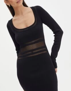 Panelled Knit Long Sleeve Maxi Dress -Style Fashion Fit sinny longsleeve panelled maxi black imageback kd111216knt