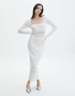 Panelled Knit Long Sleeve Maxi Dress -Style Fashion Fit sinny longsleeve panelled maxi milk full kd111216knt