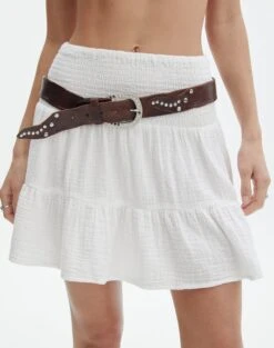 Muslin Tiered Mini Skirt -Style Fashion Fit sky shirred muslin skirt white full ss72038mus