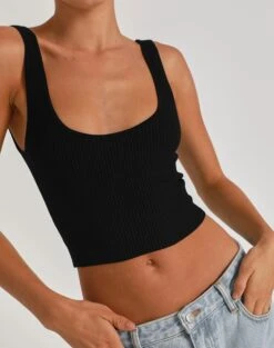 Scoop Neck Rib Tank -Style Fashion Fit snape scoop crop black imageback kv92429rib
