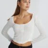 Luxe Lounge Modal Long Sleeve Button Crop Top -Style Fashion Fit sophina scoop neck longsleeve milk front tl90775mod