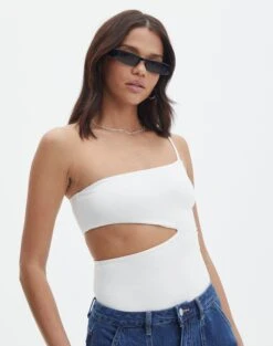 Supersoft One Shoulder Side Cut Out Bodysuit -Style Fashion Fit sully peachy bodysuit milk front tb95431pch