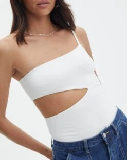 Supersoft One Shoulder Side Cut Out Bodysuit -Style Fashion Fit sully peachy bodysuit milk imageback tb95431pch