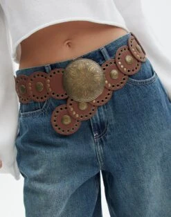 Cropped V Neck Tee -Style Fashion Fit suri circle belt brown front be131016new