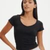 Cropped V Neck Tee -Style Fashion Fit susu v neck top black front ts122528rib