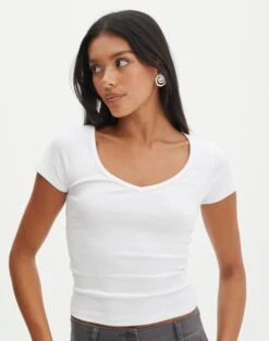 Cropped V Neck Tee -Style Fashion Fit susu v neck top white front ts122528rib