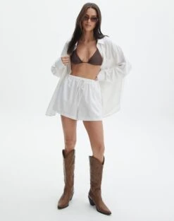 Linen Blend Tie Waist Shorts -Style Fashion Fit t co dallas tie waist short white detail sw123546tlv