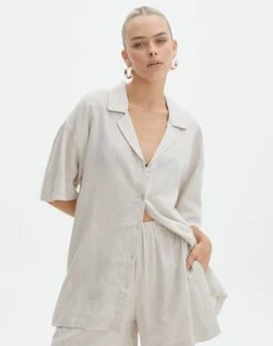 Short Sleeve Linen Blend Shirt