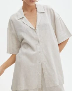 Short Sleeve Linen Blend Shirt -Style Fashion Fit t dizzy slit oversized shirt head in the sandmilk imageback bs118684tcd