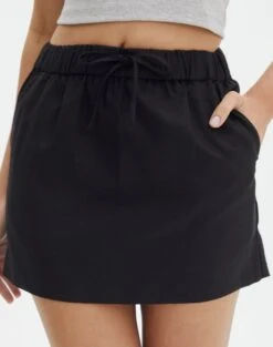 Linen Blend Mini Skirt -Style Fashion Fit t mila tie waist mini skirt black full ss116071tlv