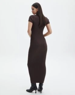 V Neck Collared Wide Rib Knit Dress -Style Fashion Fit t von v neck ss maxi irish coffee back kd103987tknt