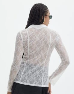 Lace Long Sleeve Button Front Top -Style Fashion Fit tali lace fitted cardigan milk back tc131029lac