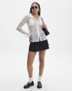 Lace Long Sleeve Button Front Top -Style Fashion Fit tali lace fitted cardigan milk full tc131029lac