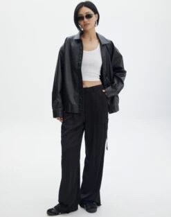 Print Mesh Lettuce Trim Cropped Cami 38 Print Mesh Lettuce Trim Cropped Cami -Style Fashion Fit tally wide leg satin cargo black front pw89476sat