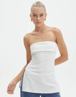 Cotton Button Up Shirt -Style Fashion Fit tatiana fold down side zip tube top milk front bv124397pln 1