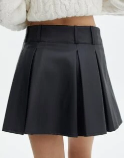 Faux Leather Pleated Mini Skirt -Style Fashion Fit violet pleated pu mini skirt black back ss102476pu