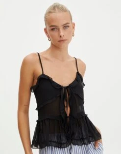 Ruffle Frill Tie Front Top -Style Fashion Fit willa frill black imageback bv126492peb