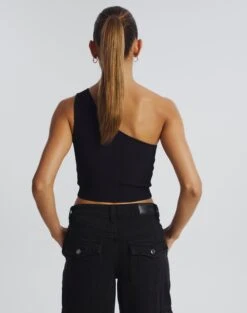 One Shoulder Ribbed Tank -Style Fashion Fit wirius one shoulder black back kv44069rib