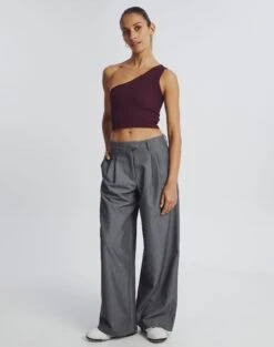 One Shoulder Ribbed Tank -Style Fashion Fit wirius one shoulder cherry oh full kv44069rib