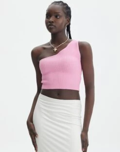 One Shoulder Ribbed Tank -Style Fashion Fit wirius one shoulder smell the roses front kv44069rib